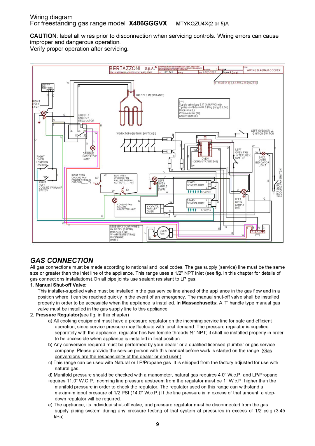 Bertazzoni X486GGGVX dimensions GAS Connection, Manual Shut-off Valve 