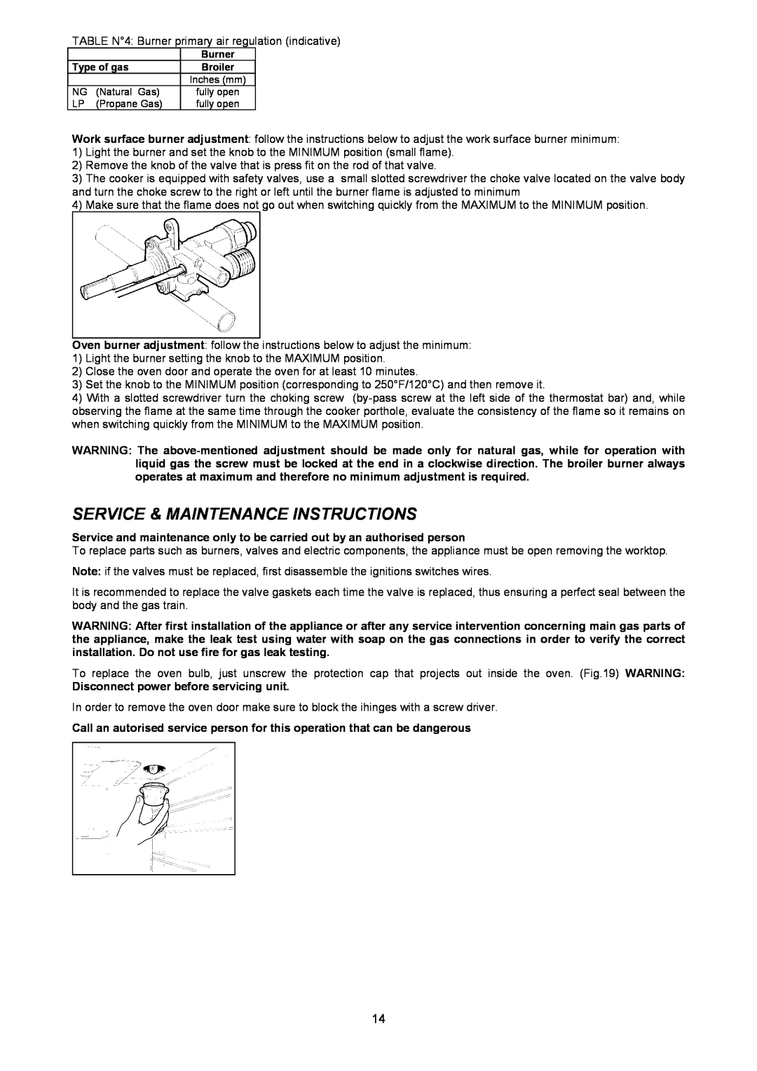 Bertazzoni X486GGGVX dimensions Service & Maintenance Instructions 