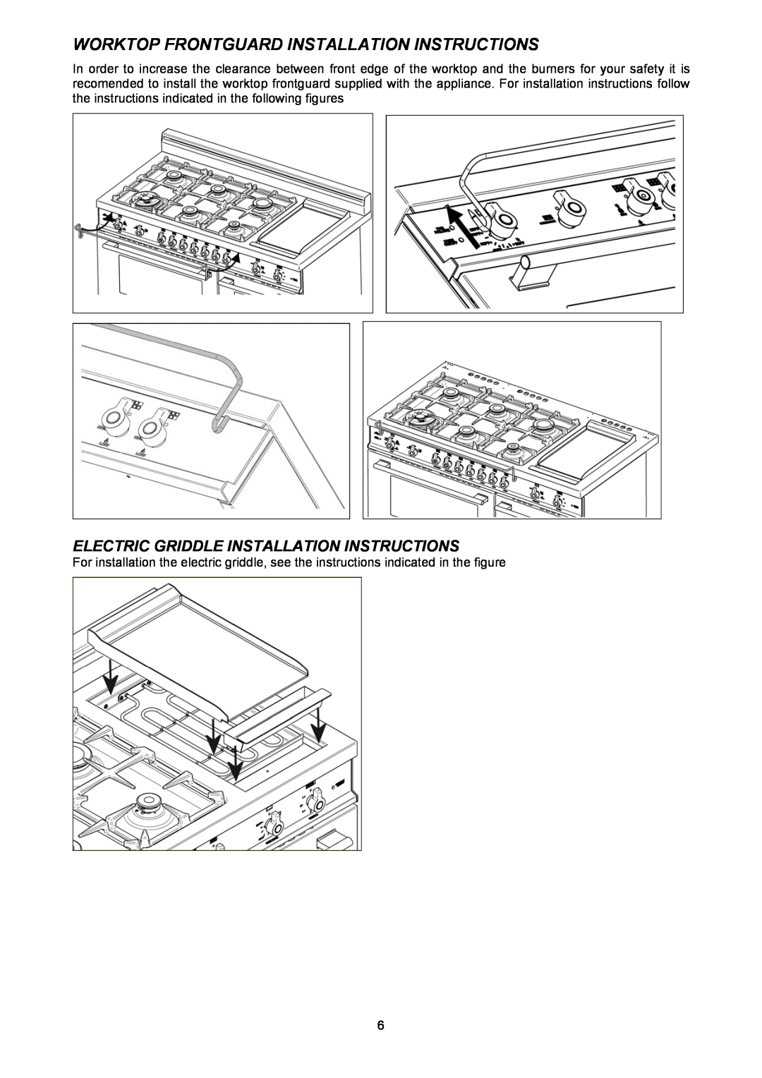 Bertazzoni X486GGGVX dimensions Worktop Frontguard Installation Instructions, Electric Griddle Installation Instructions 