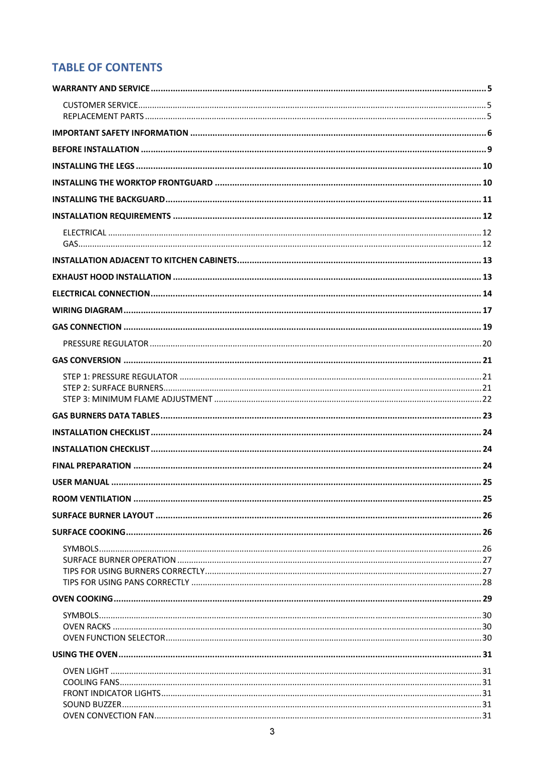 Bertazzoni X)486GPIRVE, X)486GPIRX, X)486GPIRVI, X)486GPIRBI, X)486GPIRBL, X)486GPIRNE, X)486GPIRGI, (A manual Table of Contents 