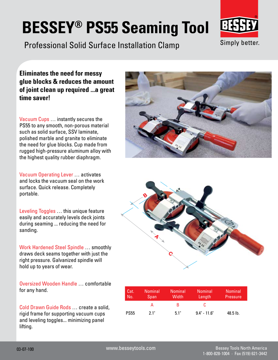 Bessey manual BESSEY PS55 Seaming Tool, Professional Solid Surface Installation Clamp 