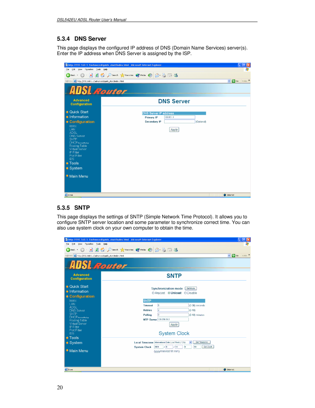 Best Data Products DSL542EU manual DNS Server, Sntp 