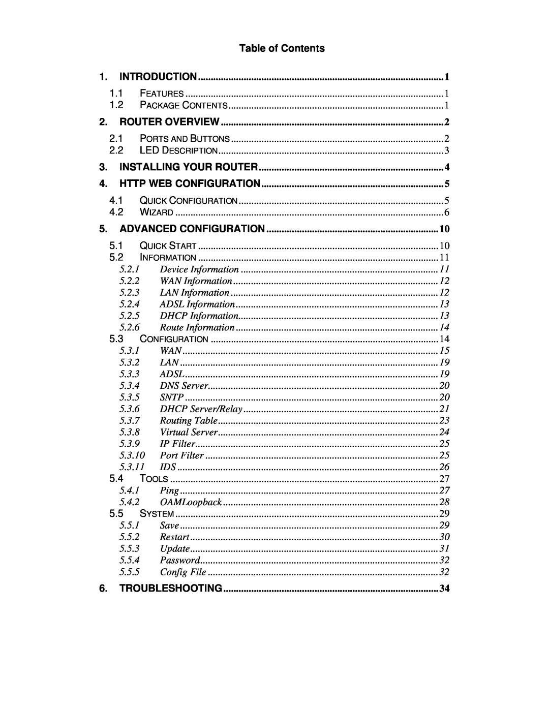 Best Data Products DSL542EU manual Table of Contents, 5.3.10, 5.3.11, Advanced Configuration 