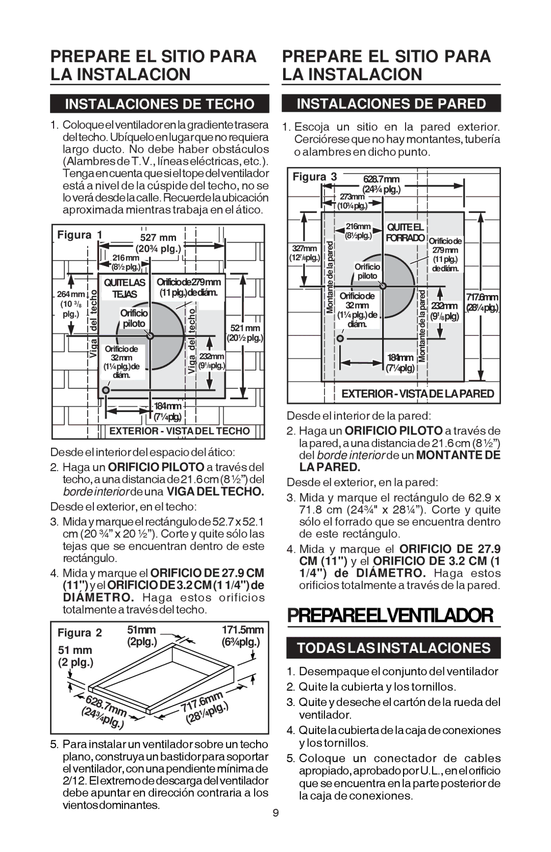 Best EB6, EB9 manual Prepare EL Sitio Para LA Instalacion, Instalaciones DE Techo Instalaciones DE Pared 