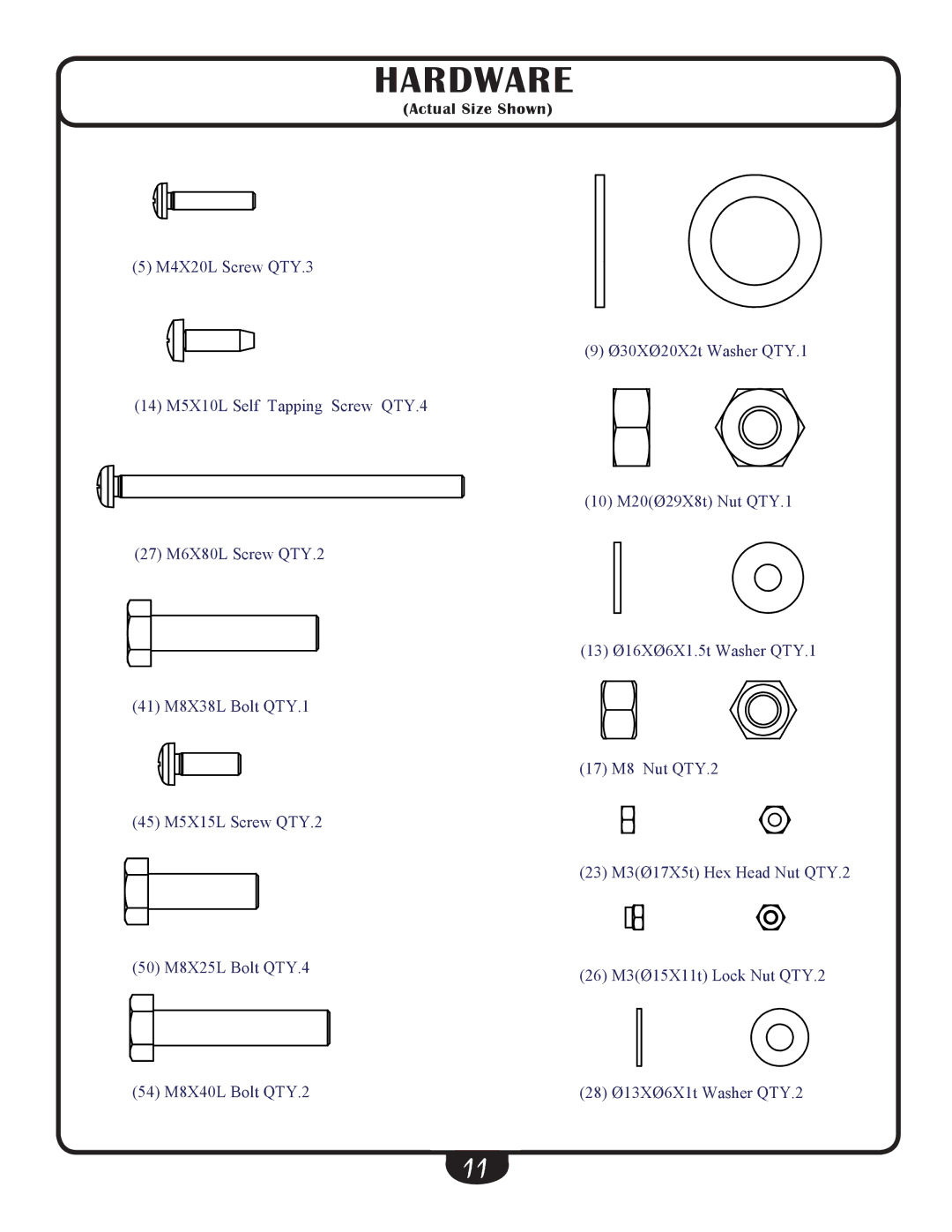 Best Fitness BFSB10 manual Hardware 