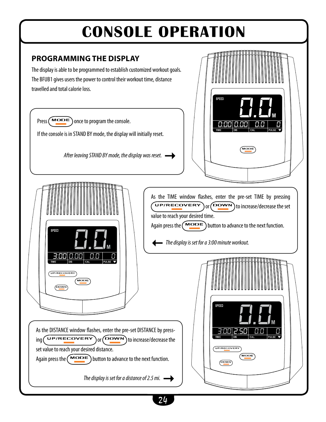 Best Fitness BFUB1 manual Console Operation, Programming the Display 