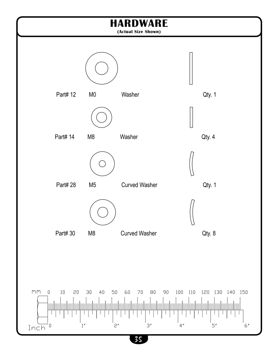 Best Fitness BFUB1 manual Part# Washer Qty Curved Washer 