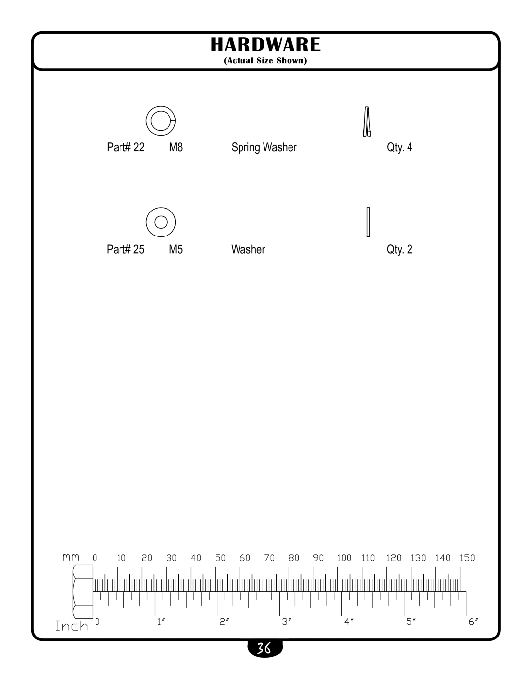 Best Fitness BFUB1 manual Part# Spring Washer Qty 