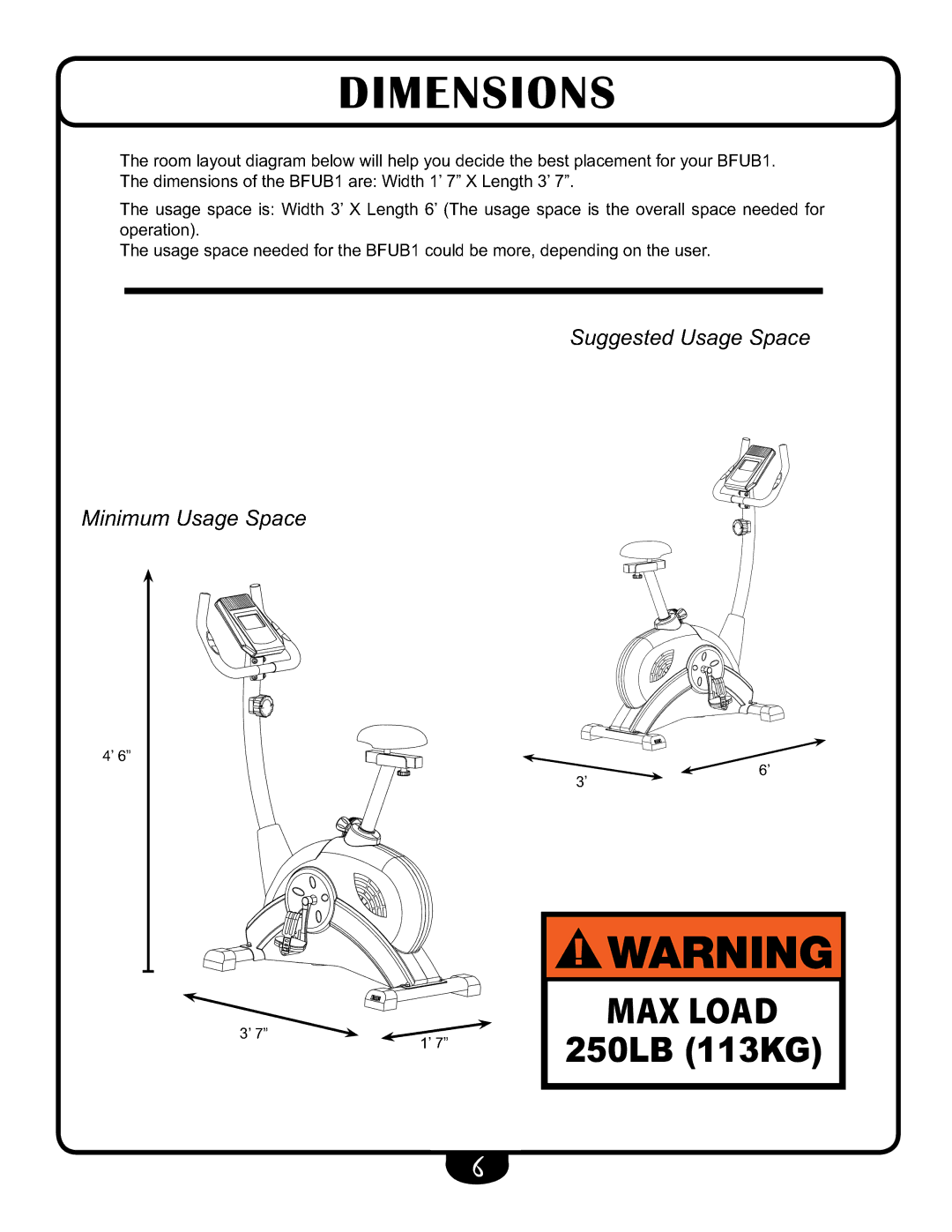 Best Fitness BFUB1 manual Dimensions 