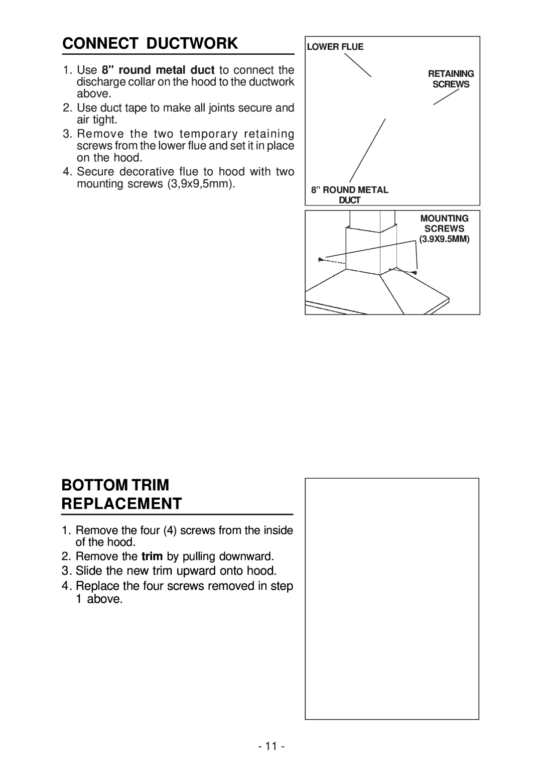 Best IEX42 manual Connect Ductwork, Bottom Trim Replacement 