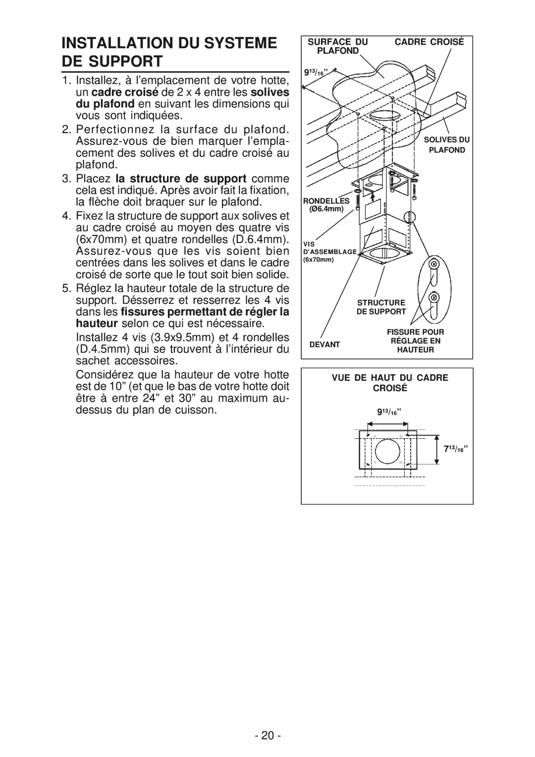 Best IEX42 manual Installation DU Systeme DE Support, Surface DU Cadre Croisé Plafond 