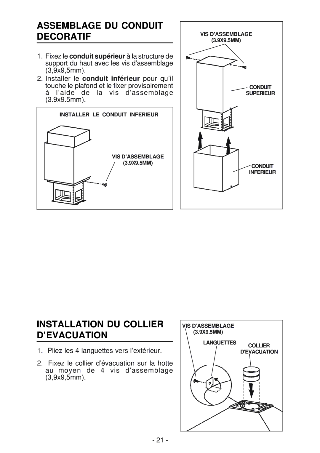 Best IEX42 manual Assemblage DU Conduit Decoratif, Installation DU Collier D’EVACUATION 