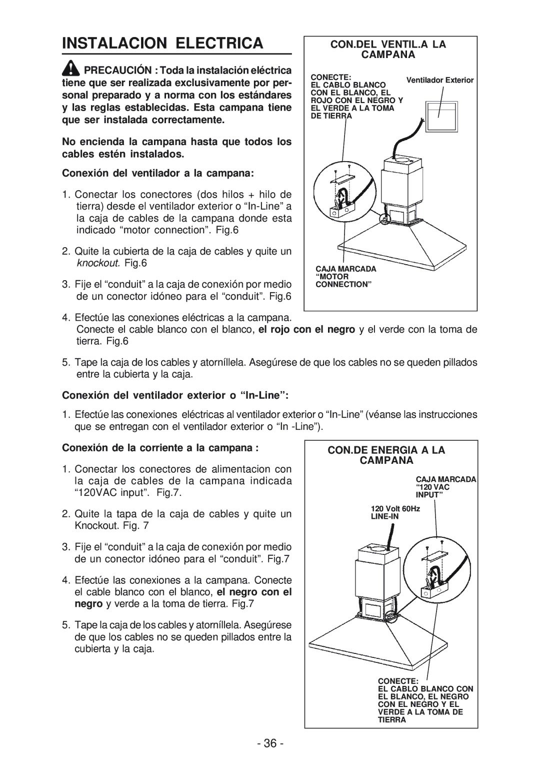 Best IEX42 manual Instalacion Electrica, CON.DEL VENTIL.A LA Campana, CON.DE Energia a LA Campana 