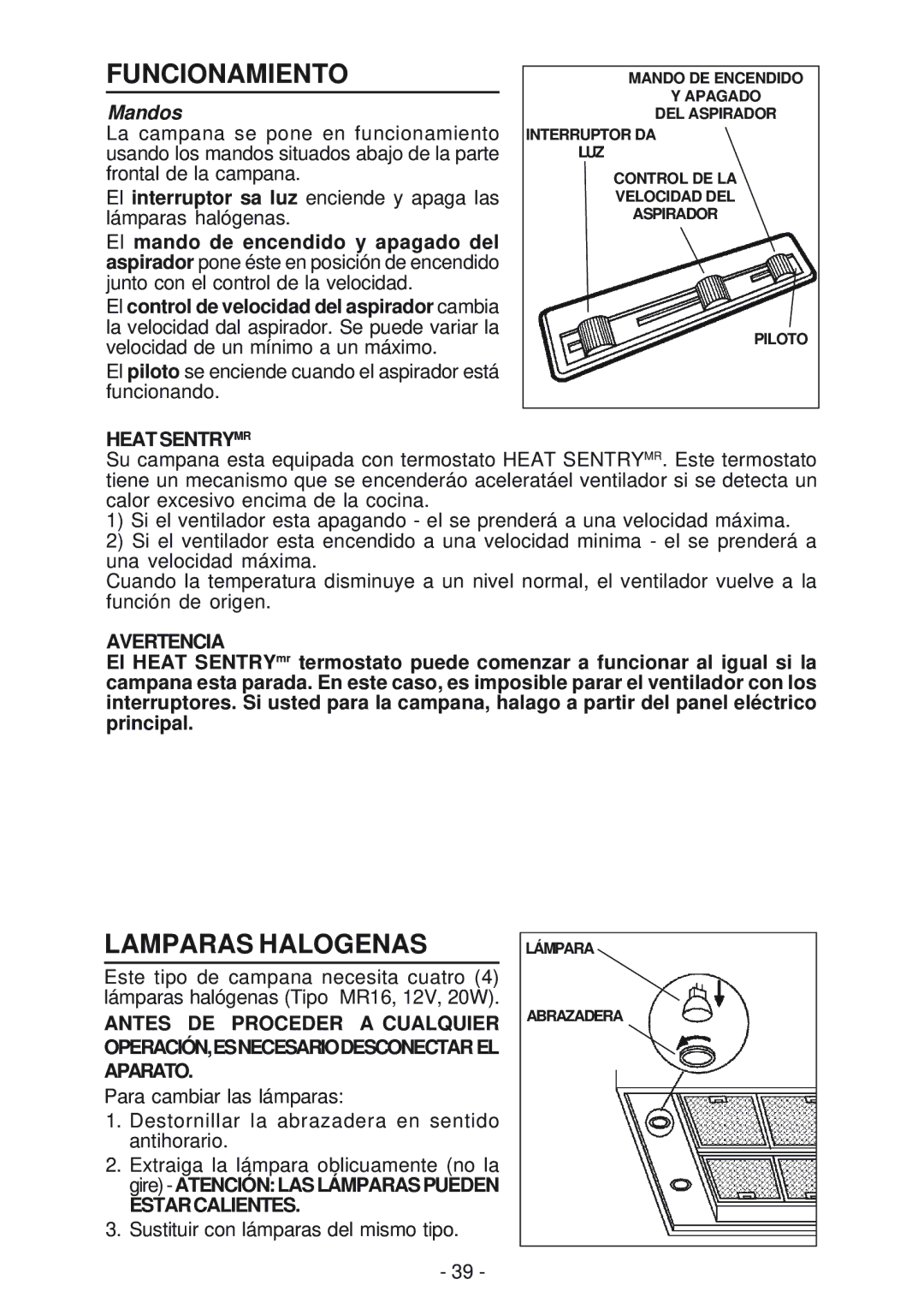 Best IEX42 manual Funcionamiento, Lamparas Halogenas, Mandos 