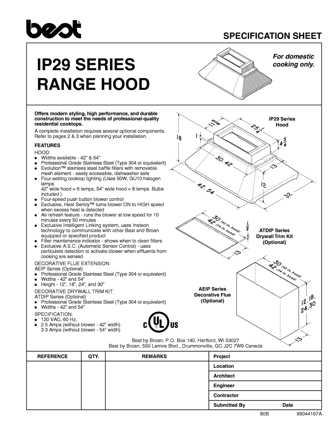 Best IP29 SERIES specifications Features, Reference QTY Remarks 