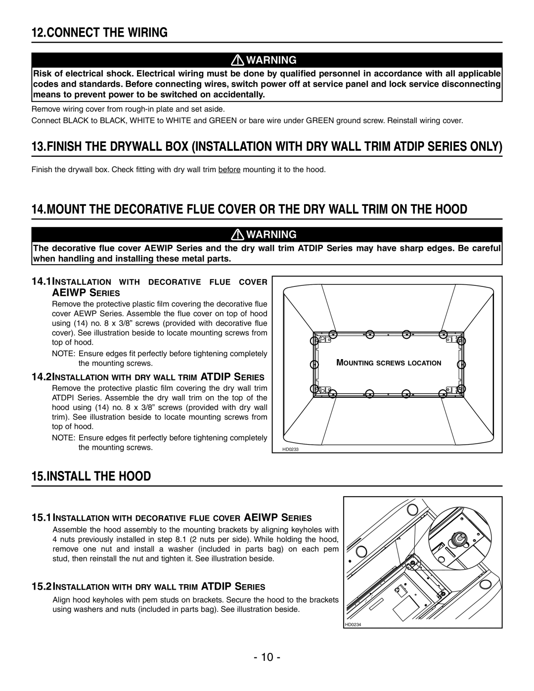 Best IP29M Series installation instructions Connect the Wiring, Install the Hood 