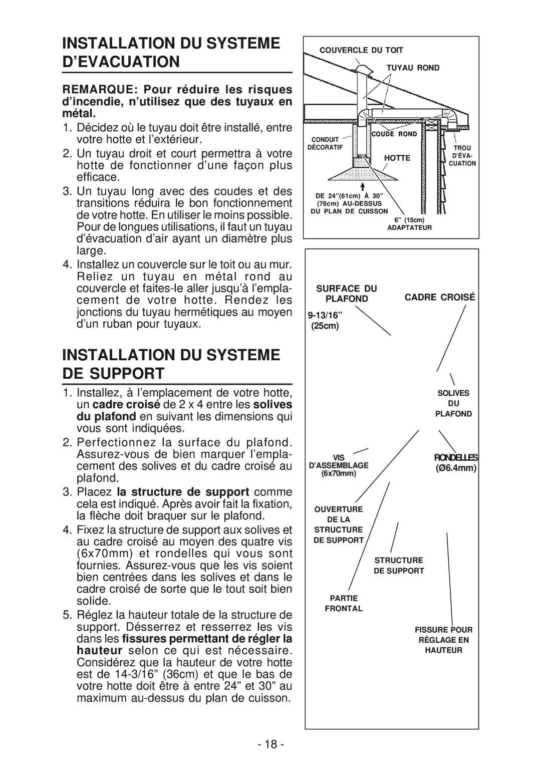 Best IS170 manual Installation DU Systeme D’EVACUATION, Installation DU Systeme DE Support 