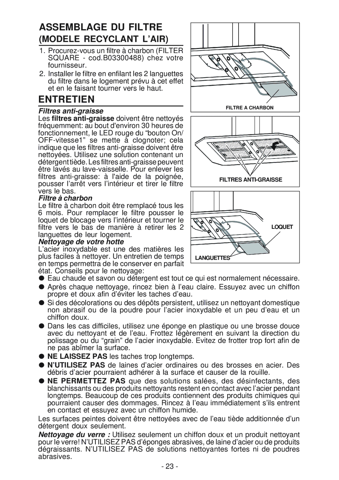 Best IS170 manual Assemblage DU Filtre, Entretien, Filtres anti-graisse, Filtre à charbon, Nettoyage de votre hotte 