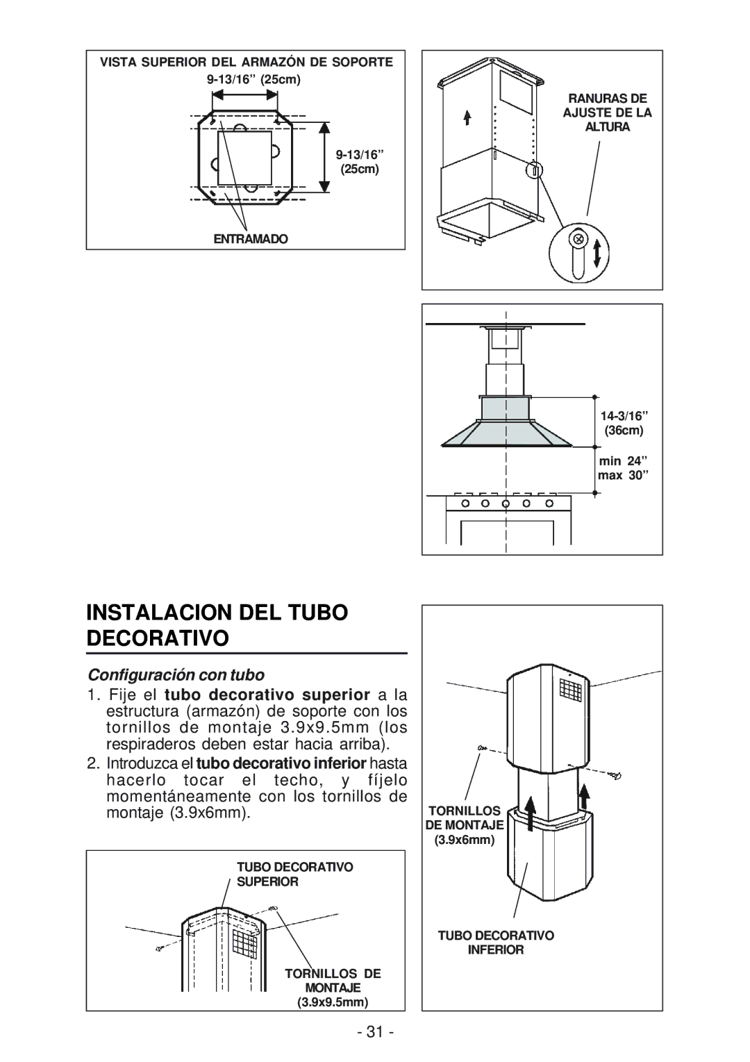 Best IS170 manual Instalacion DEL Tubo Decorativo, Configuración con tubo 