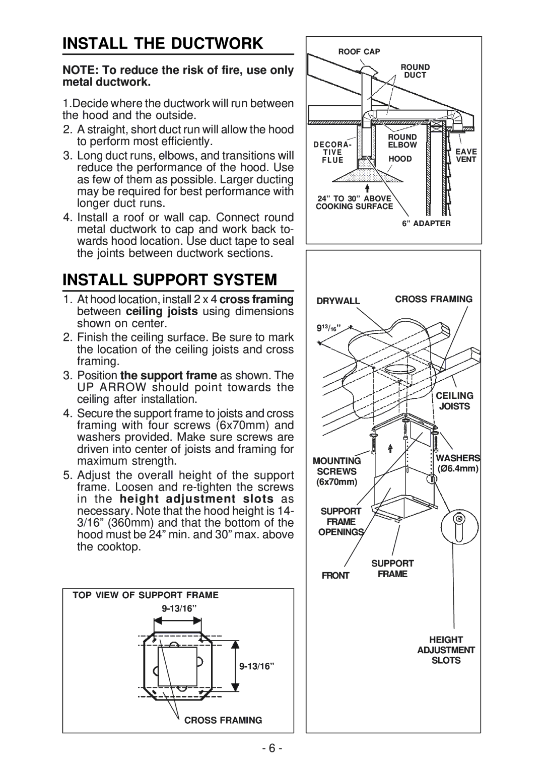 Best IS170 manual Install the Ductwork, Install Support System 