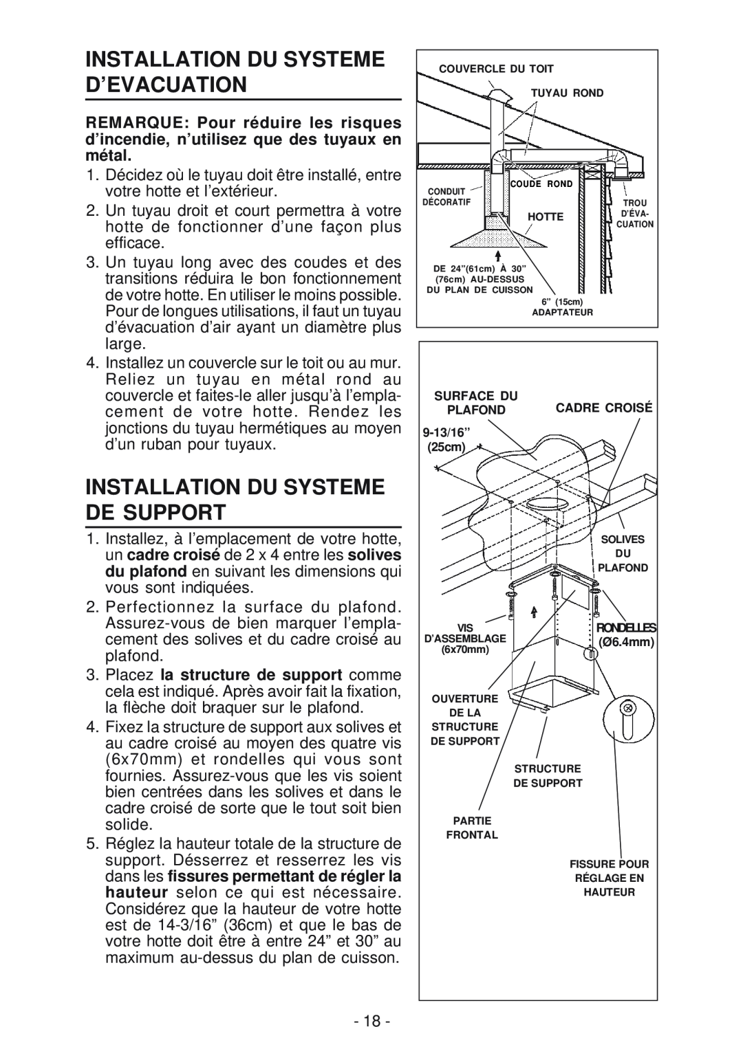 Best IS170 manual Installation Du Systeme D’Evacuation, Installation Du Systeme De Support 