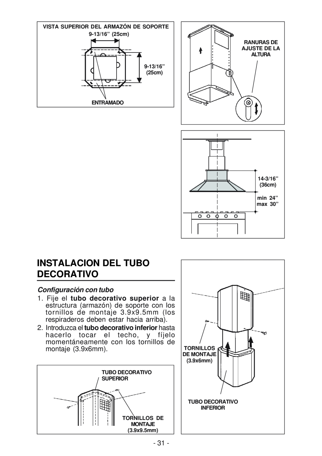 Best IS170 manual Instalacion Del Tubo Decorativo, Configuración con tubo 