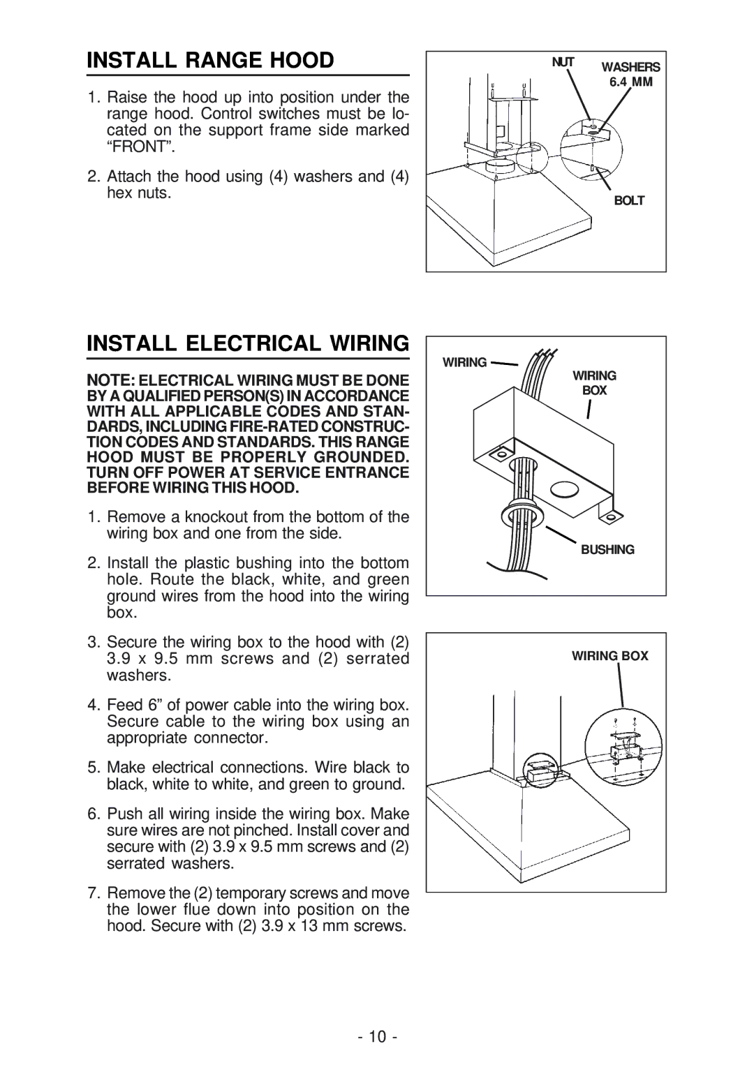 Best IS23 manual Install Range Hood, Install Electrical Wiring 