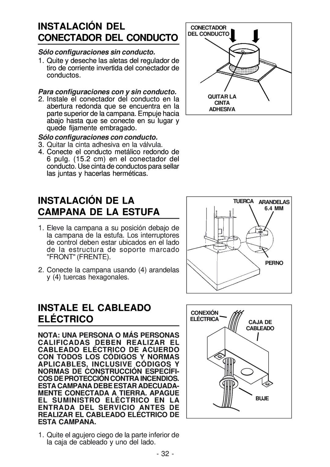 Best IS23 manual Instalación DE LA Campana DE LA Estufa, Instale EL Cableado Eléctrico 