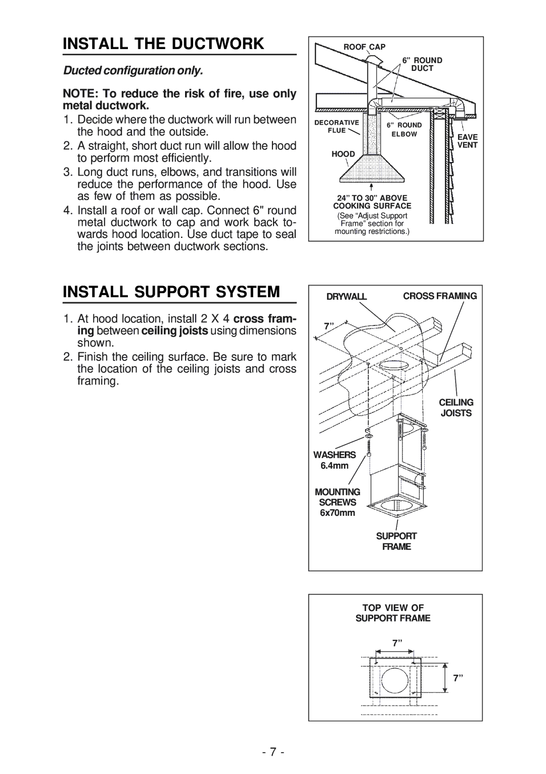 Best IS23 manual Install the Ductwork, Install Support System, Ducted configuration only 