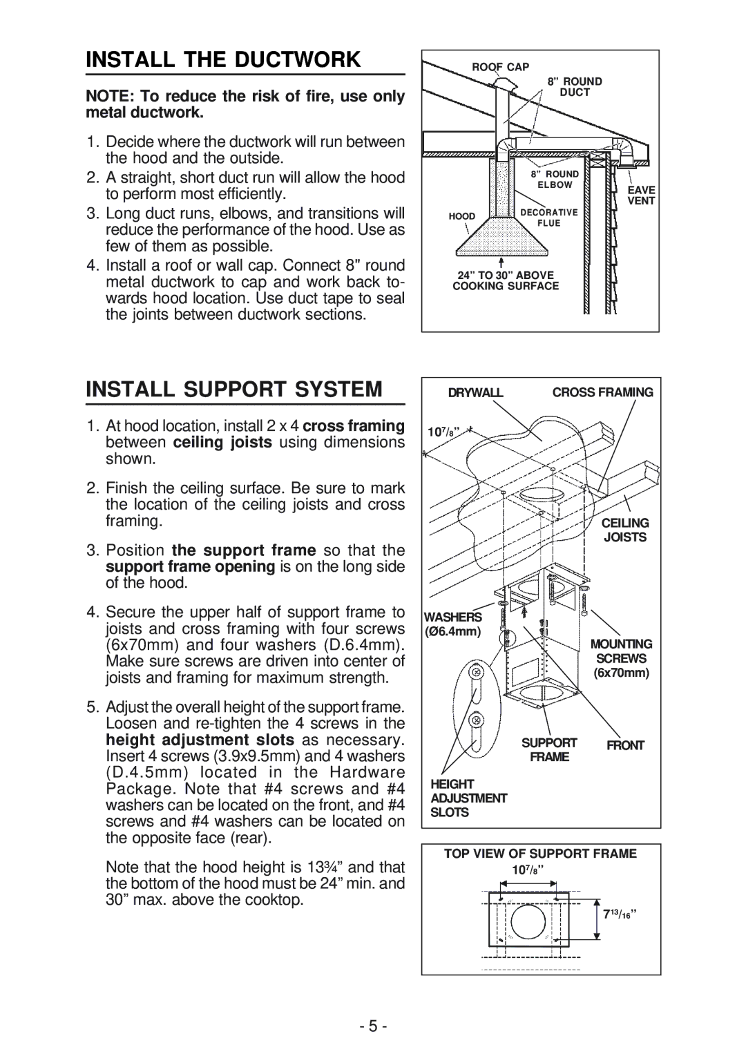 Best ISER222 manual Install the Ductwork, Install Support System 