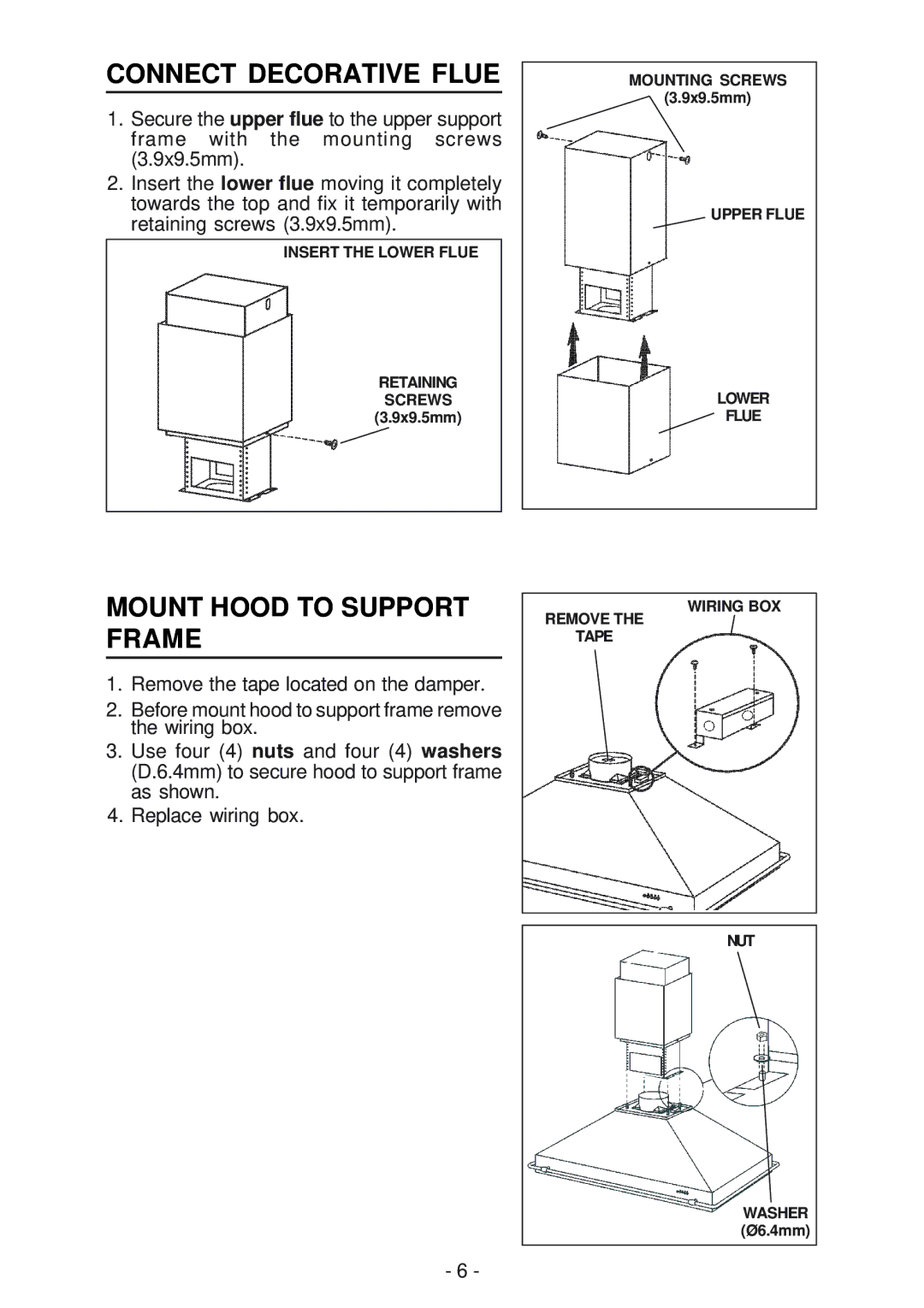 Best ISER222 manual Connect Decorative Flue, Mount Hood to Support Frame 