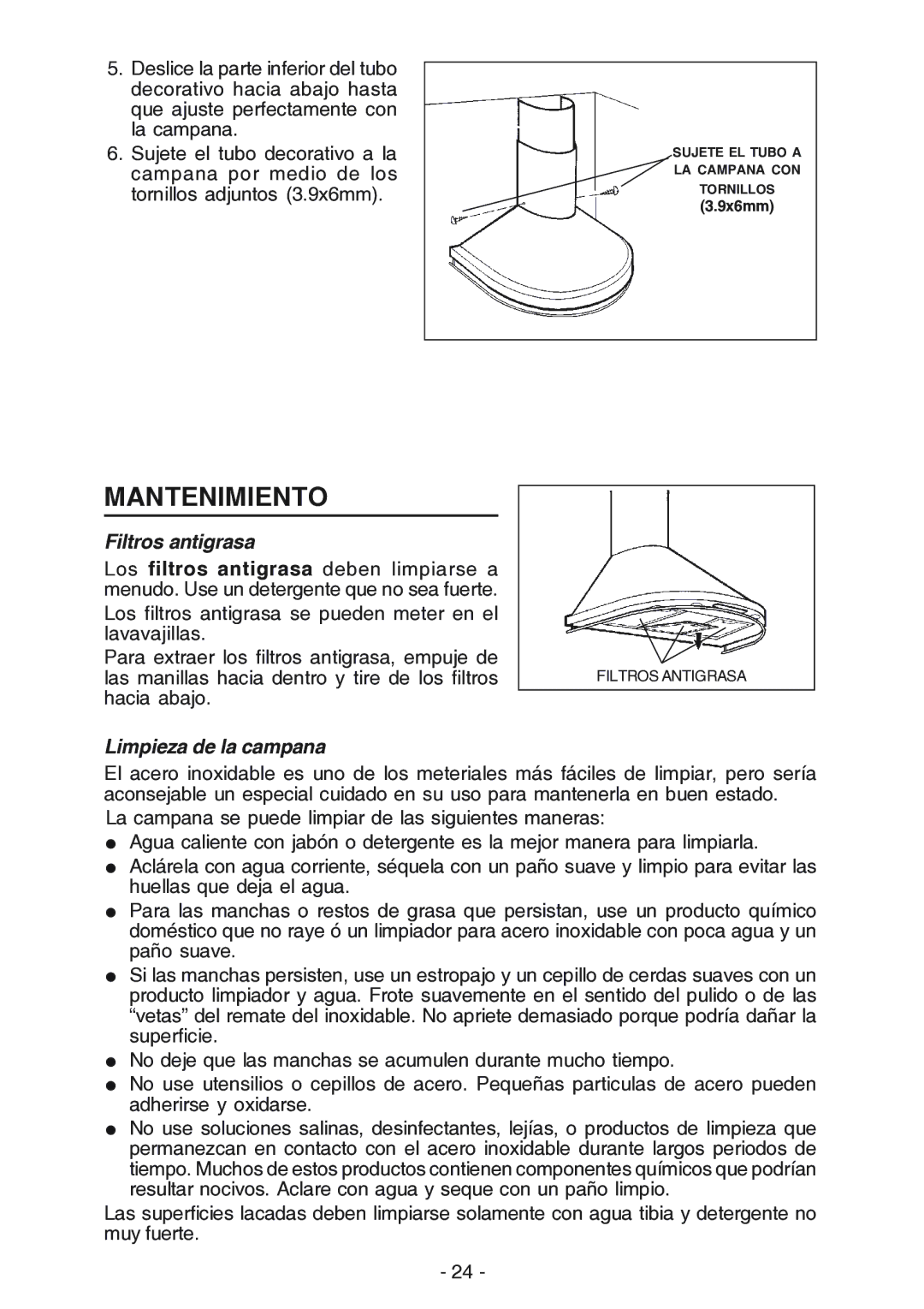 Best K15 manual Mantenimiento, Filtros antigrasa, Limpieza de la campana 