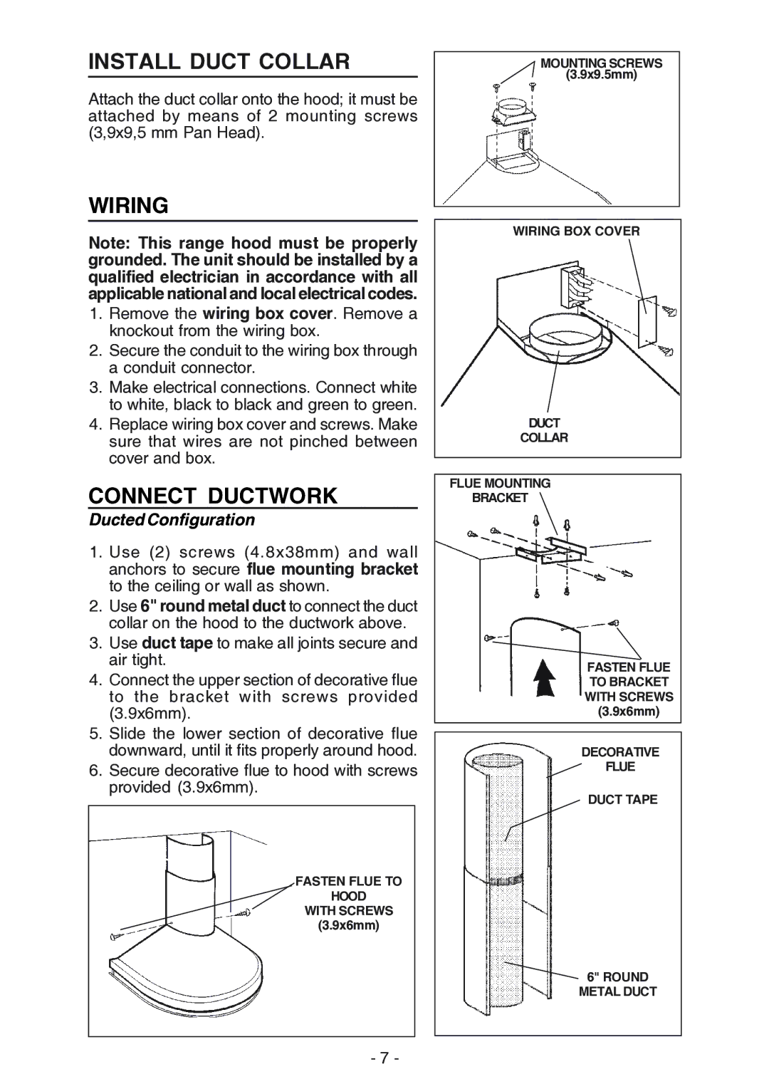 Best K15 manual Install Duct Collar, Wiring, Connect Ductwork, Ducted Configuration 