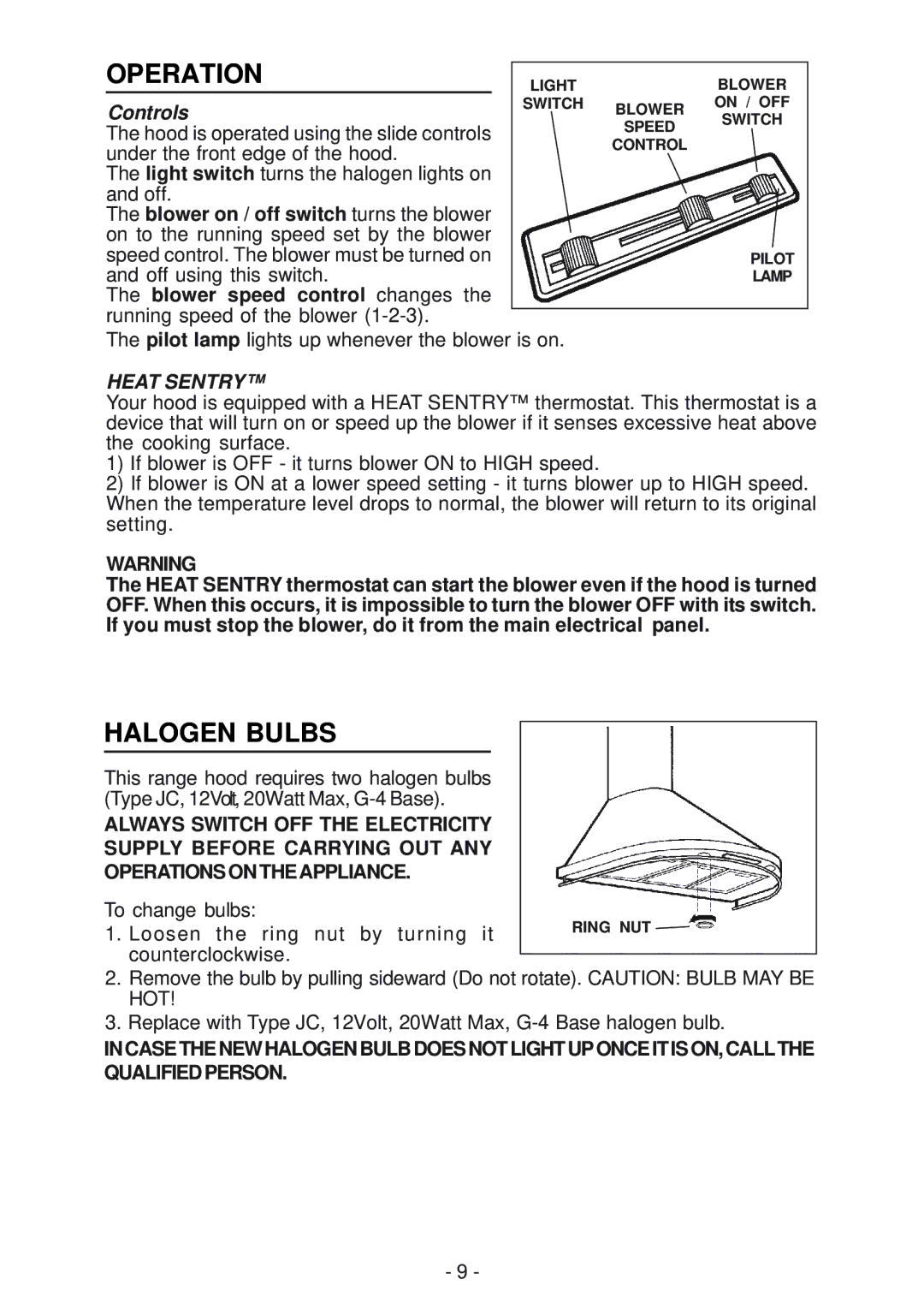 Best K15 manual Operation, Halogen Bulbs, Controls 