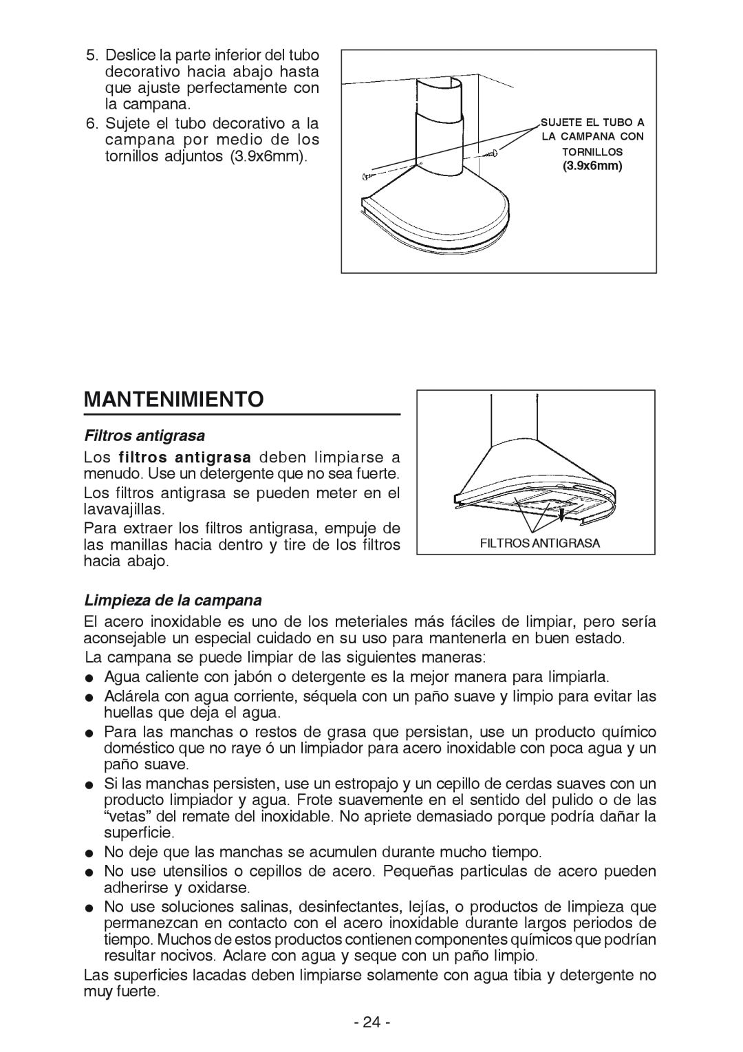 Best K15 manual Mantenimiento, Filtros antigrasa, Limpieza de la campana 