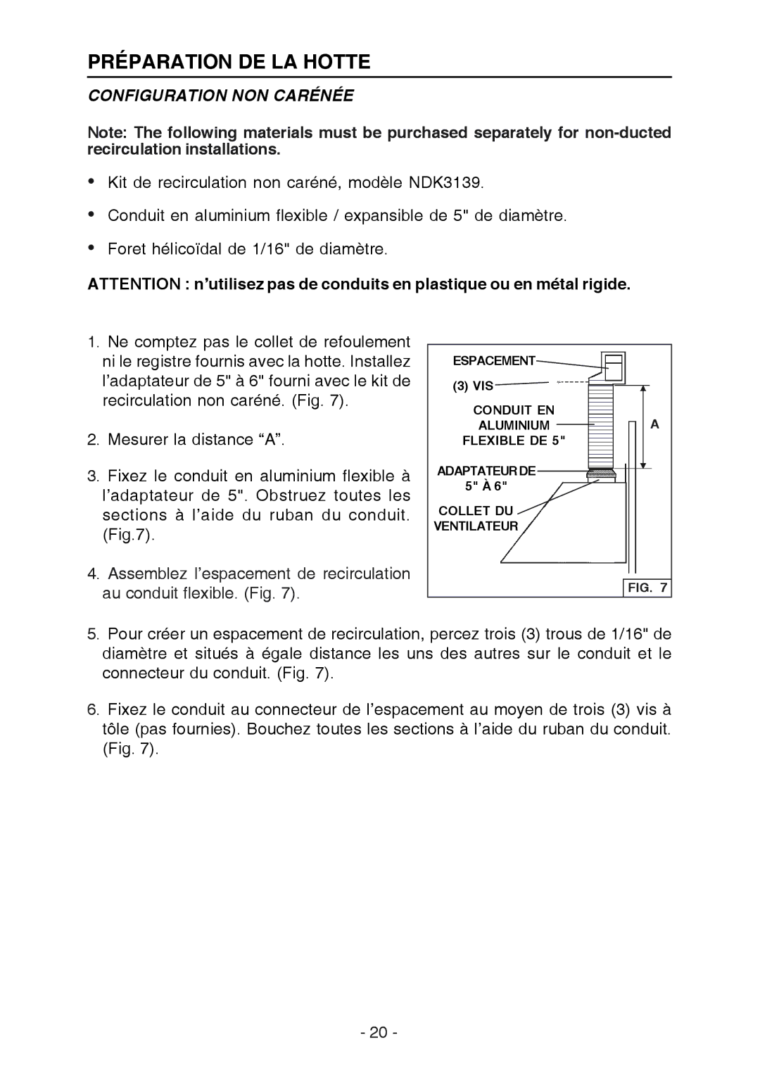 Best K3139 manual Préparation DE LA Hotte, Configuration NON Carénée 