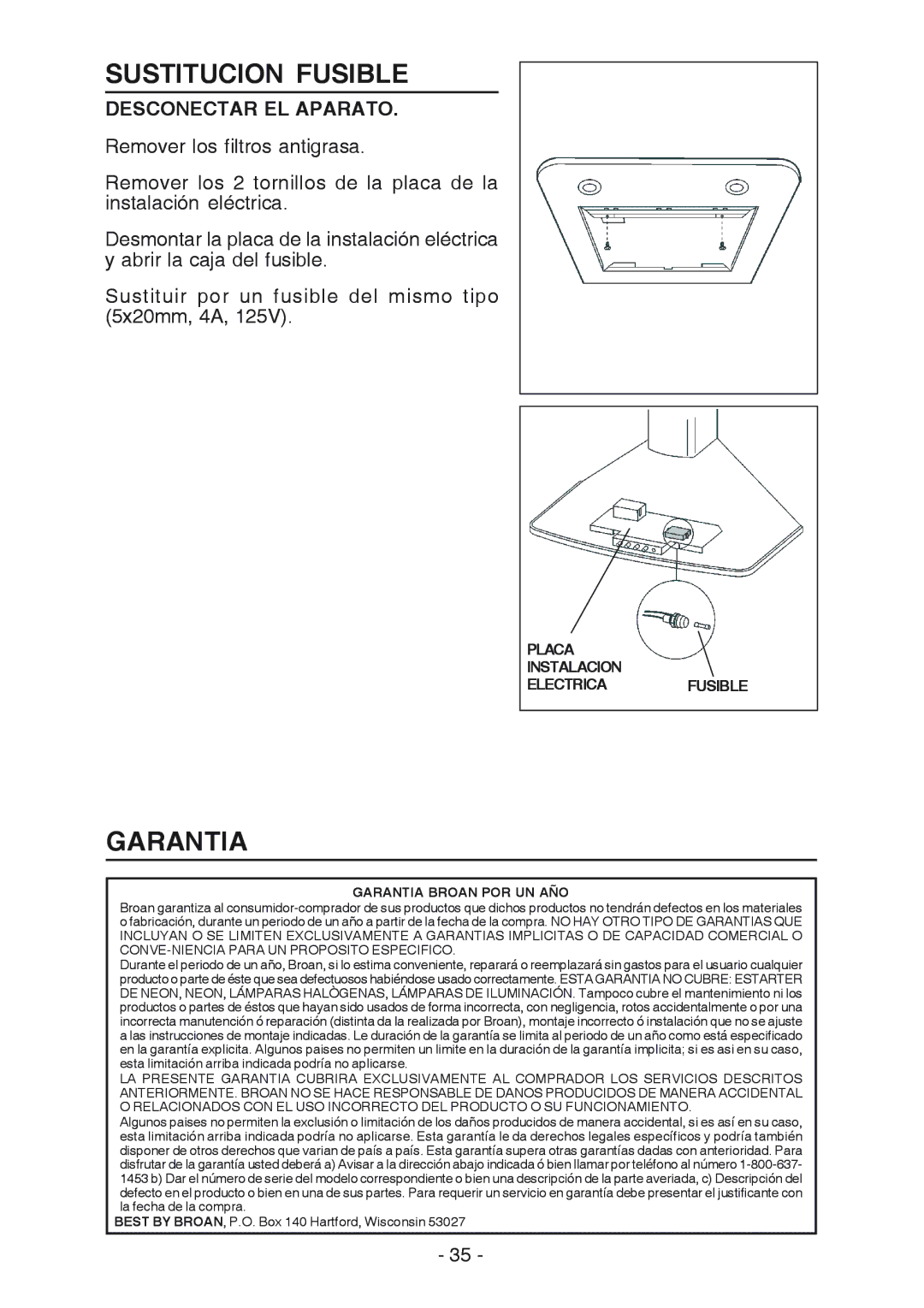 Best K3139 manual Sustitucion Fusible, Garantia, Desconectar EL Aparato 