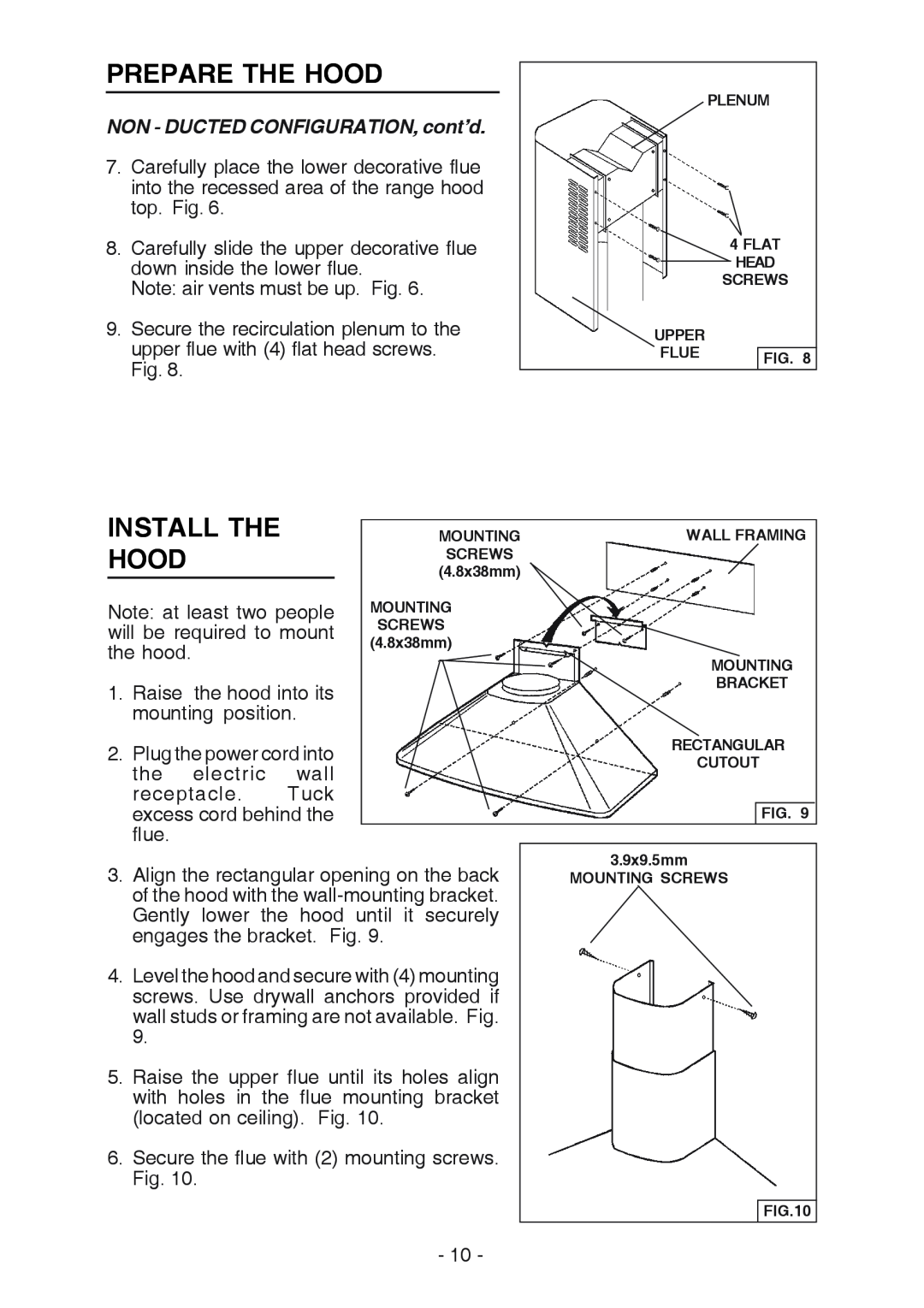 Best K3139 manual Install The Hood, NON - DUCTED CONFIGURATION, cont’d, Prepare The Hood 