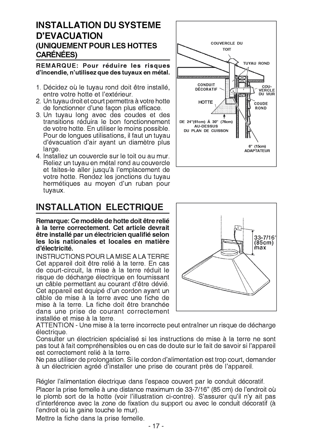Best K3139 manual Installation Du Systeme D’Evacuation, Installation Electrique, Uniquement Pour Les Hottes Carénées 