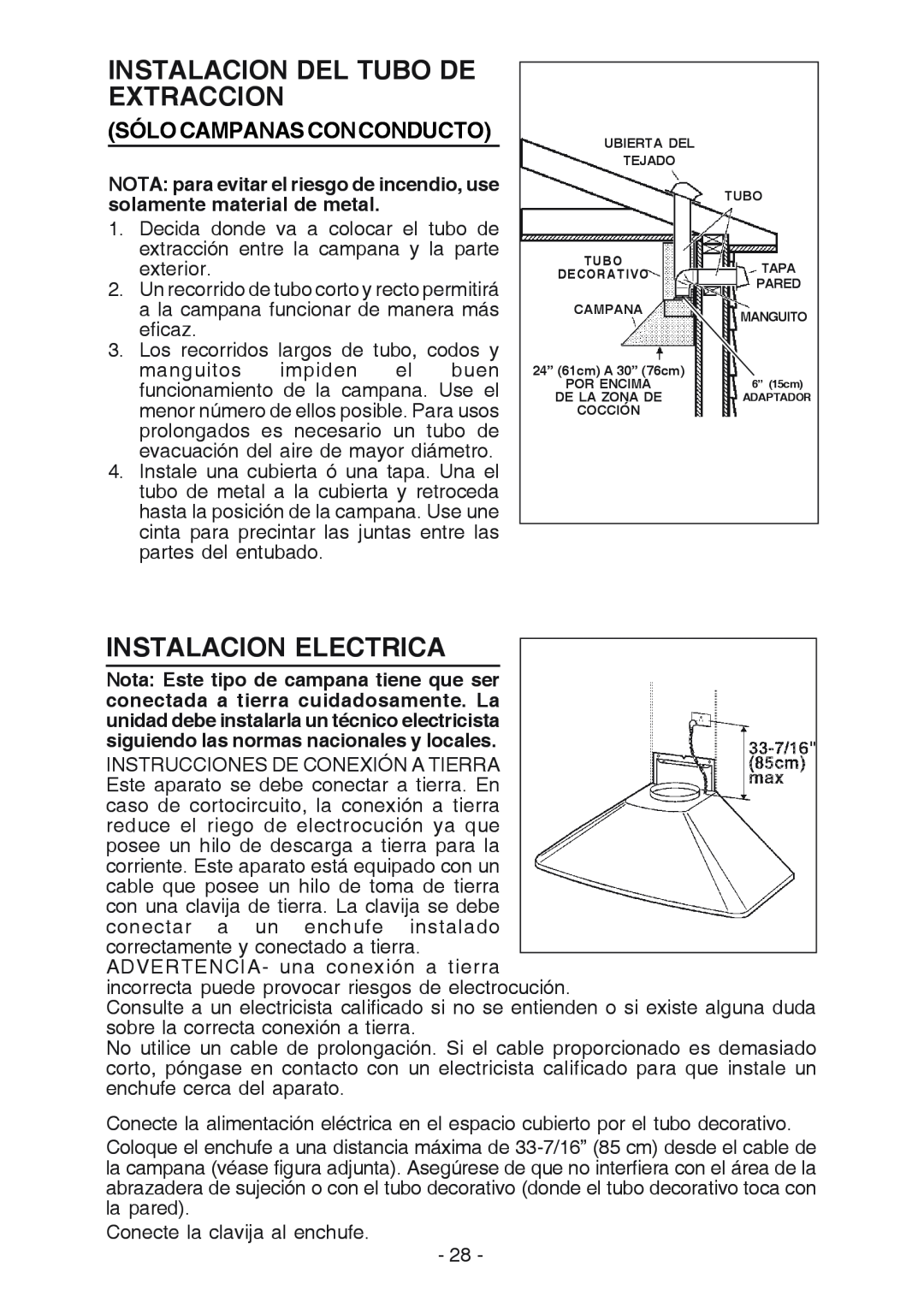 Best K3139 manual Instalacion Del Tubo De Extraccion, Instalacion Electrica, Sólo Campanas Con Conducto 