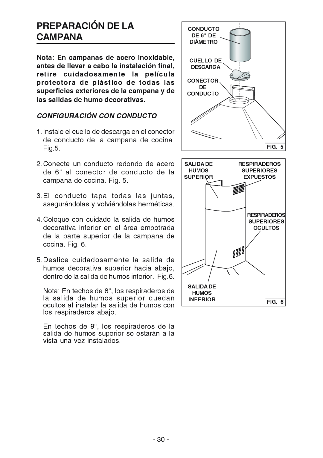 Best K3139 manual Preparación De La Campana, Configuración Con Conducto 