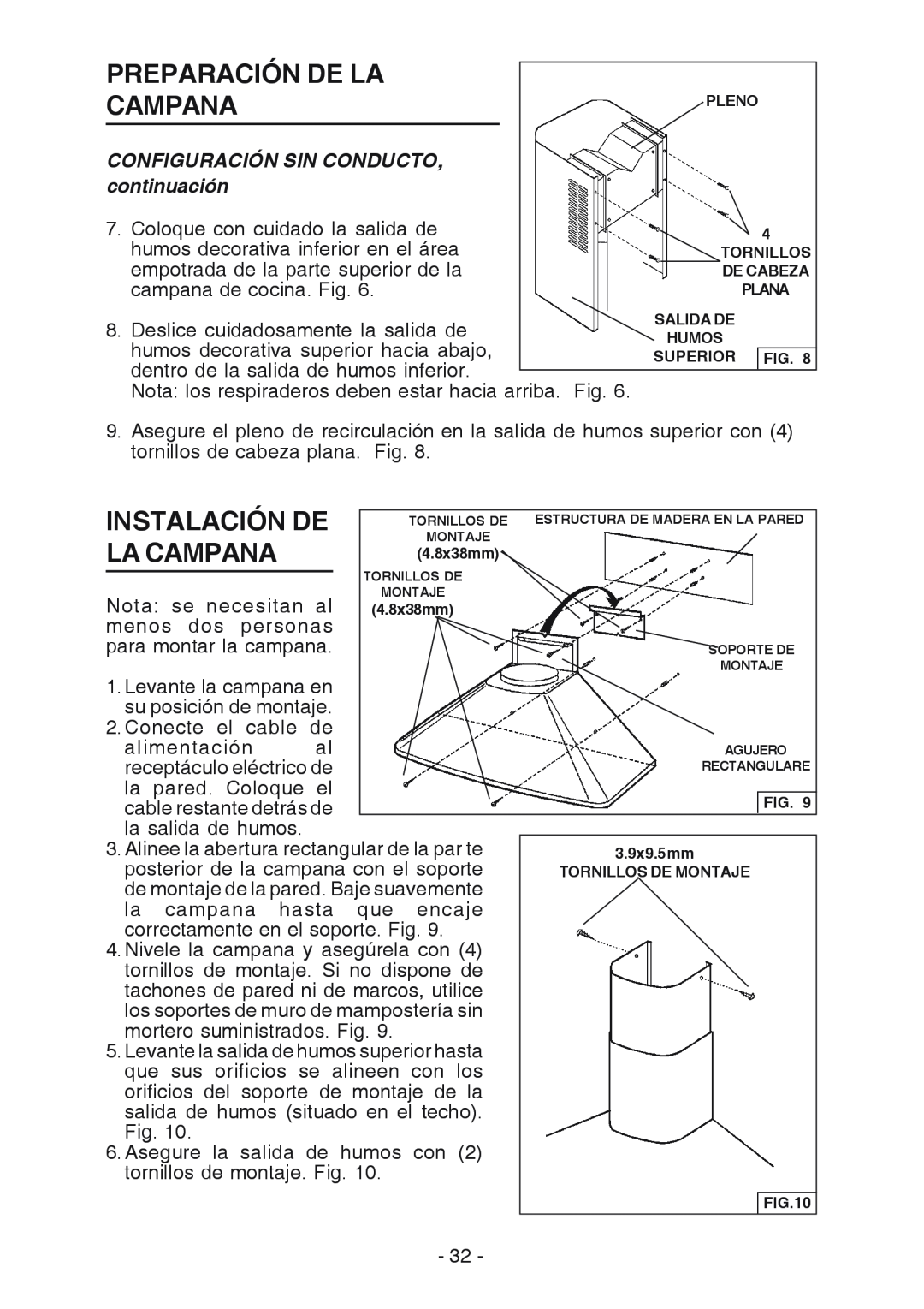 Best K3139 manual Preparación De La, Instalación De, La Campana, continuación, Configuración Sin Conducto 
