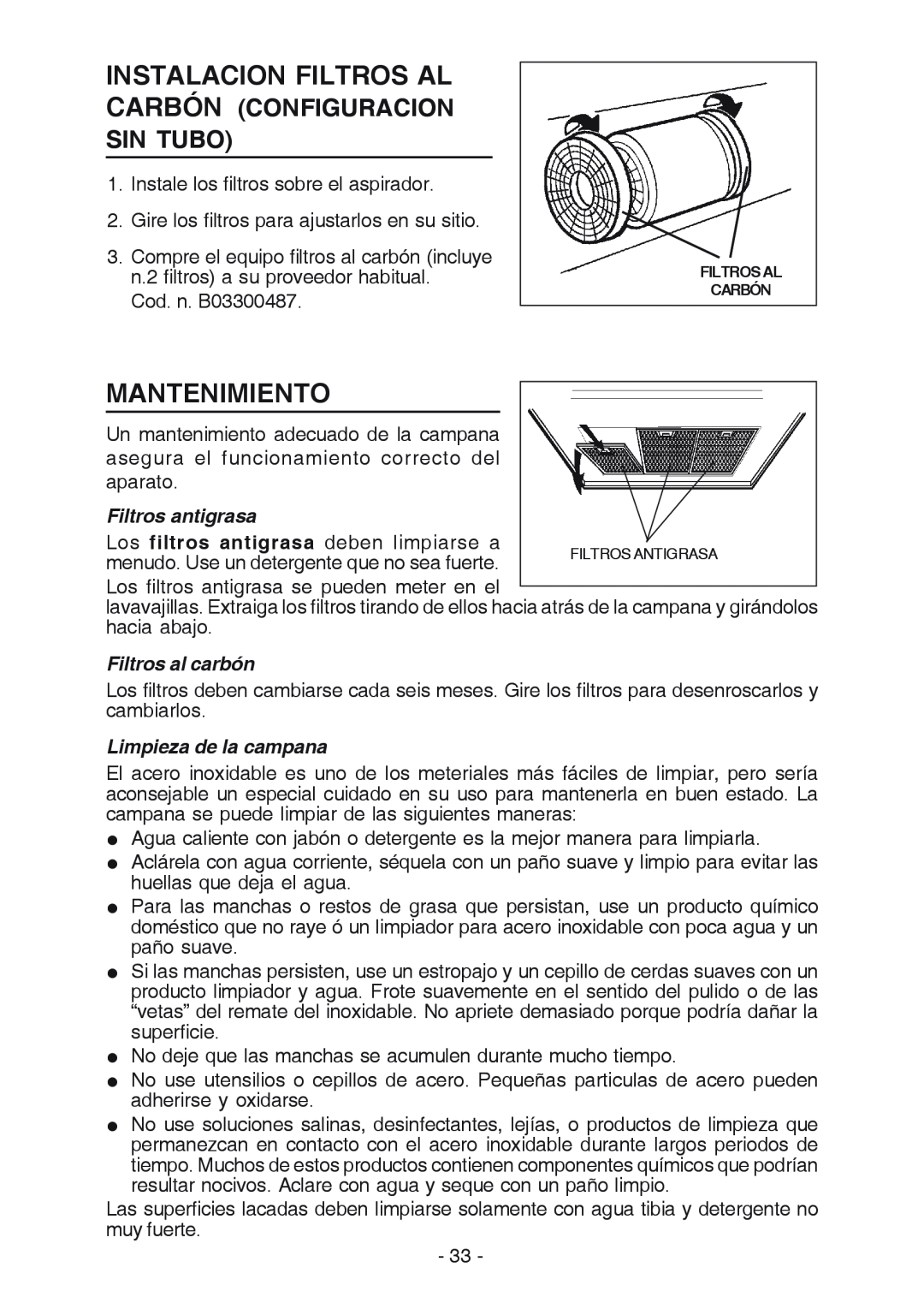 Best K3139 manual Mantenimiento, Filtros antigrasa, Filtros al carbón, Limpieza de la campana 