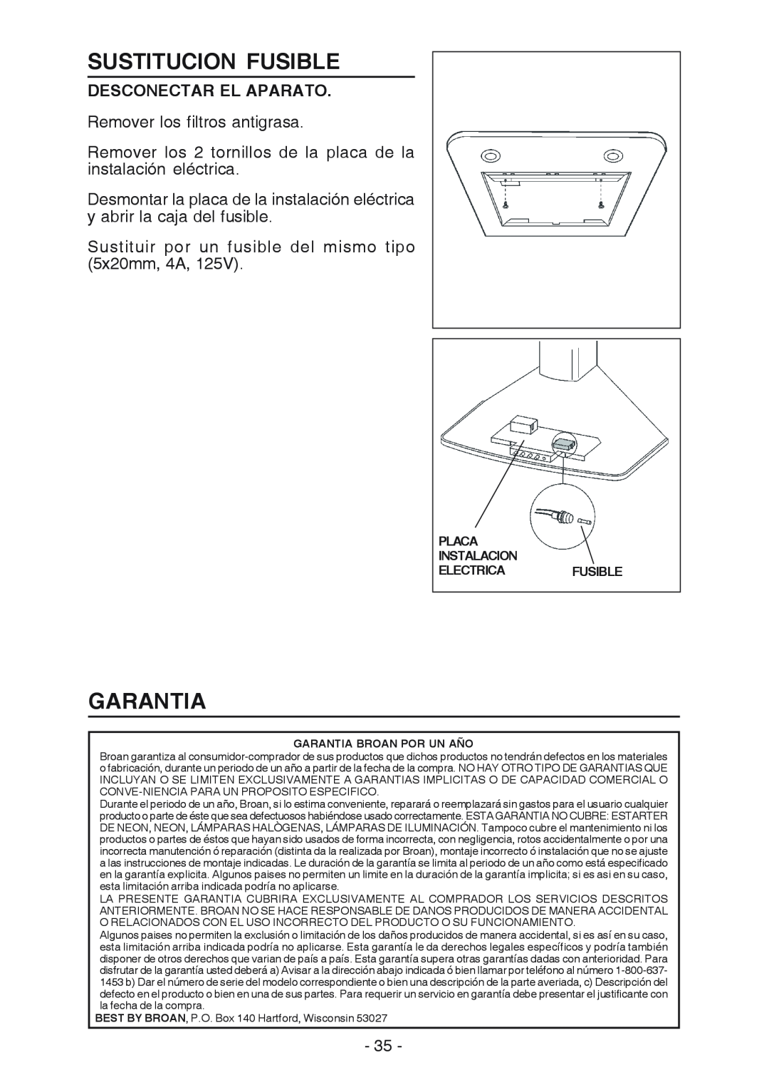 Best K3139 manual Sustitucion Fusible, Garantia, Desconectar El Aparato 