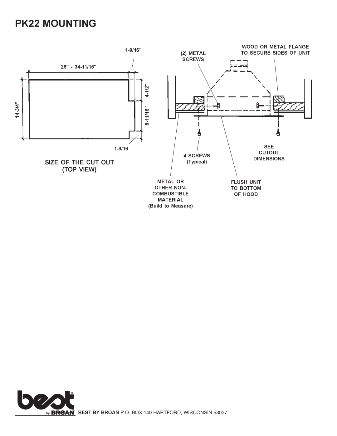 Best specifications PK22 Mounting, Size of the CUT OUT, TOP View 