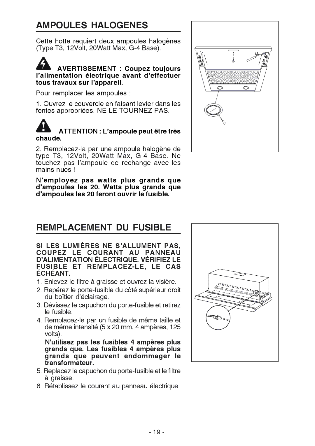 Best U102E manual Ampoules Halogenes, Remplacement DU Fusible 