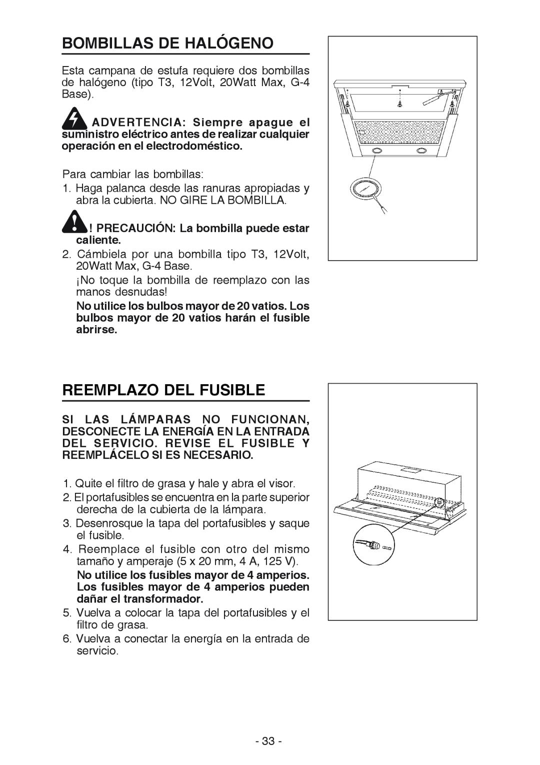 Best U102E manual Bombillas De Halógeno, Reemplazo Del Fusible, PRECAUCIÓN La bombilla puede estar caliente 