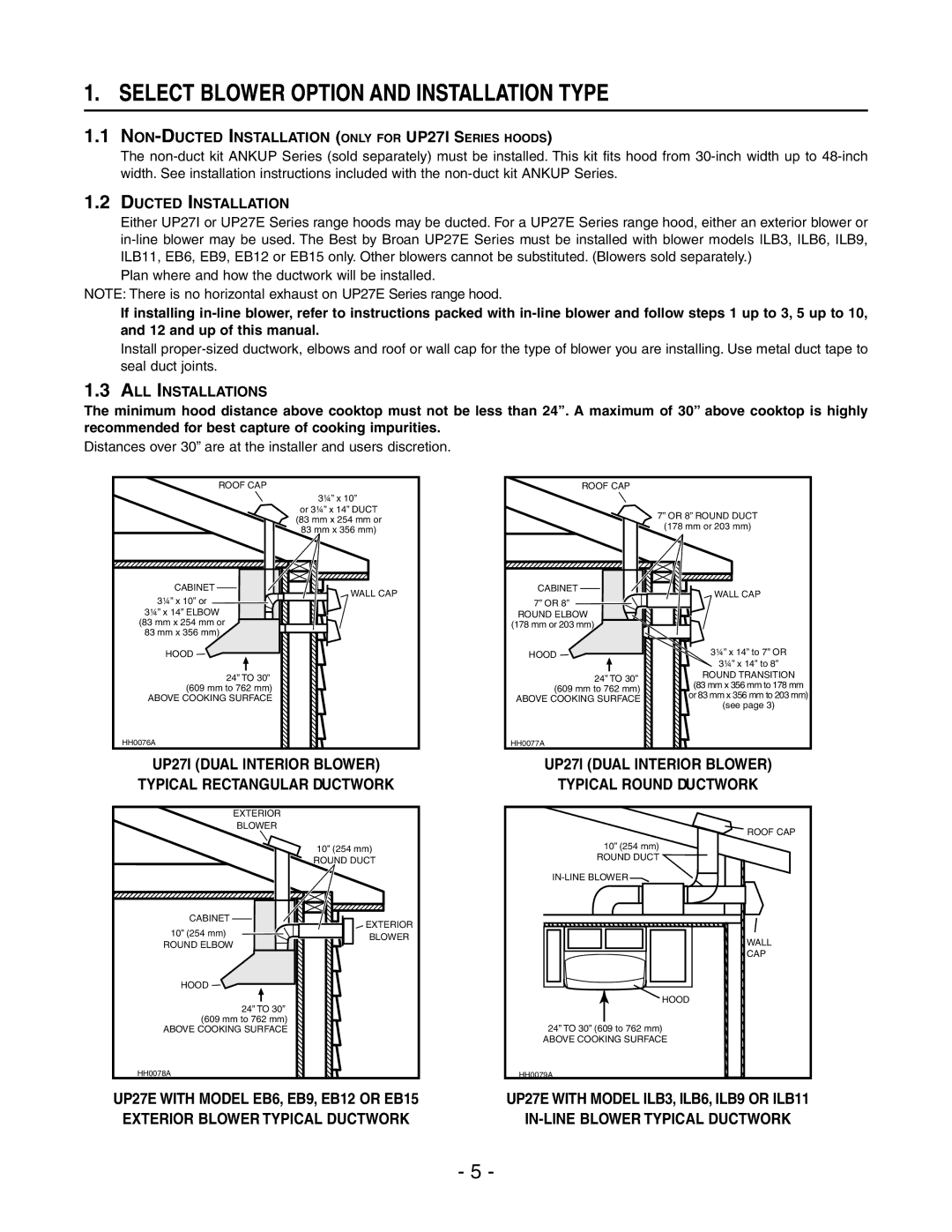 Best UP27E, UP271 manual Select Blower Option and Installation Type, NON-DUCTED Installation only for UP27I Series Hoods 