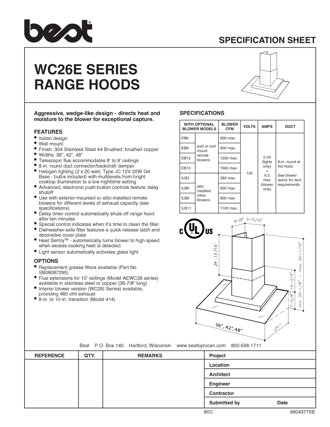 Best WC26E Series specifications Features, Options, Specifications 