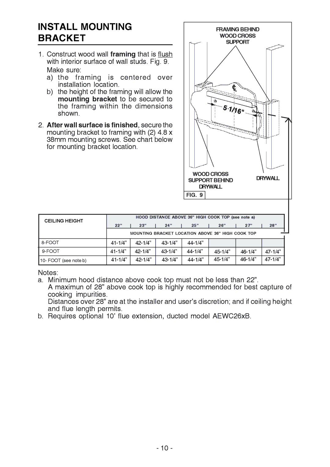 Best WC26E manual Install Mounting Bracket, Framing Behind, Wood Cross Support, Support Behind, Ceiling Height 